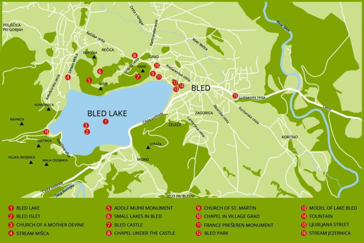 harta Sloveniei arată lacul bled