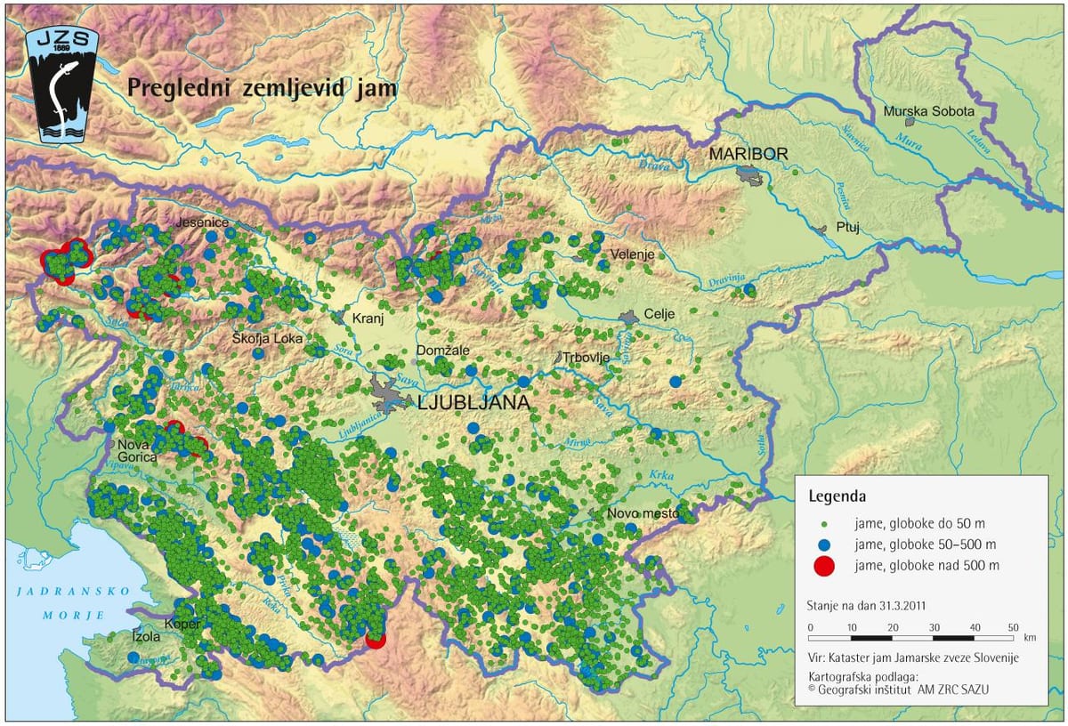 Harta de peșteri din Slovenia