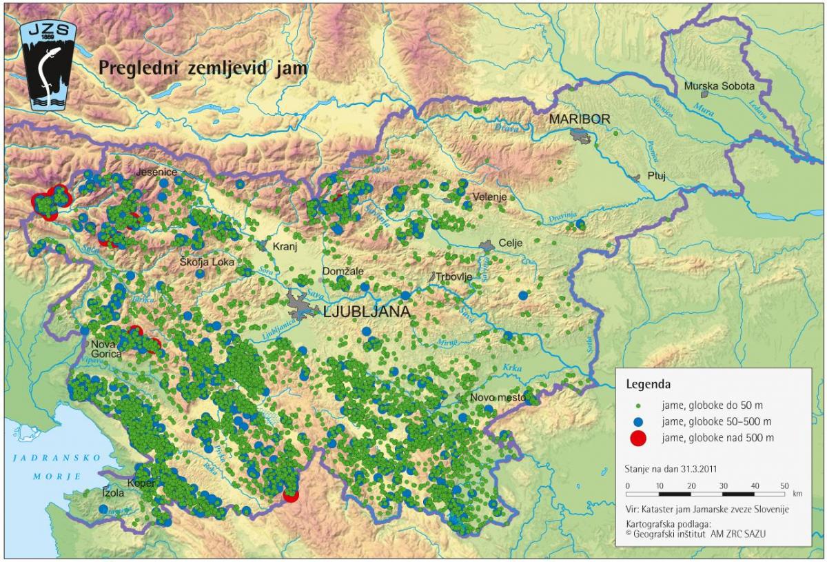 Harta de peșteri din Slovenia