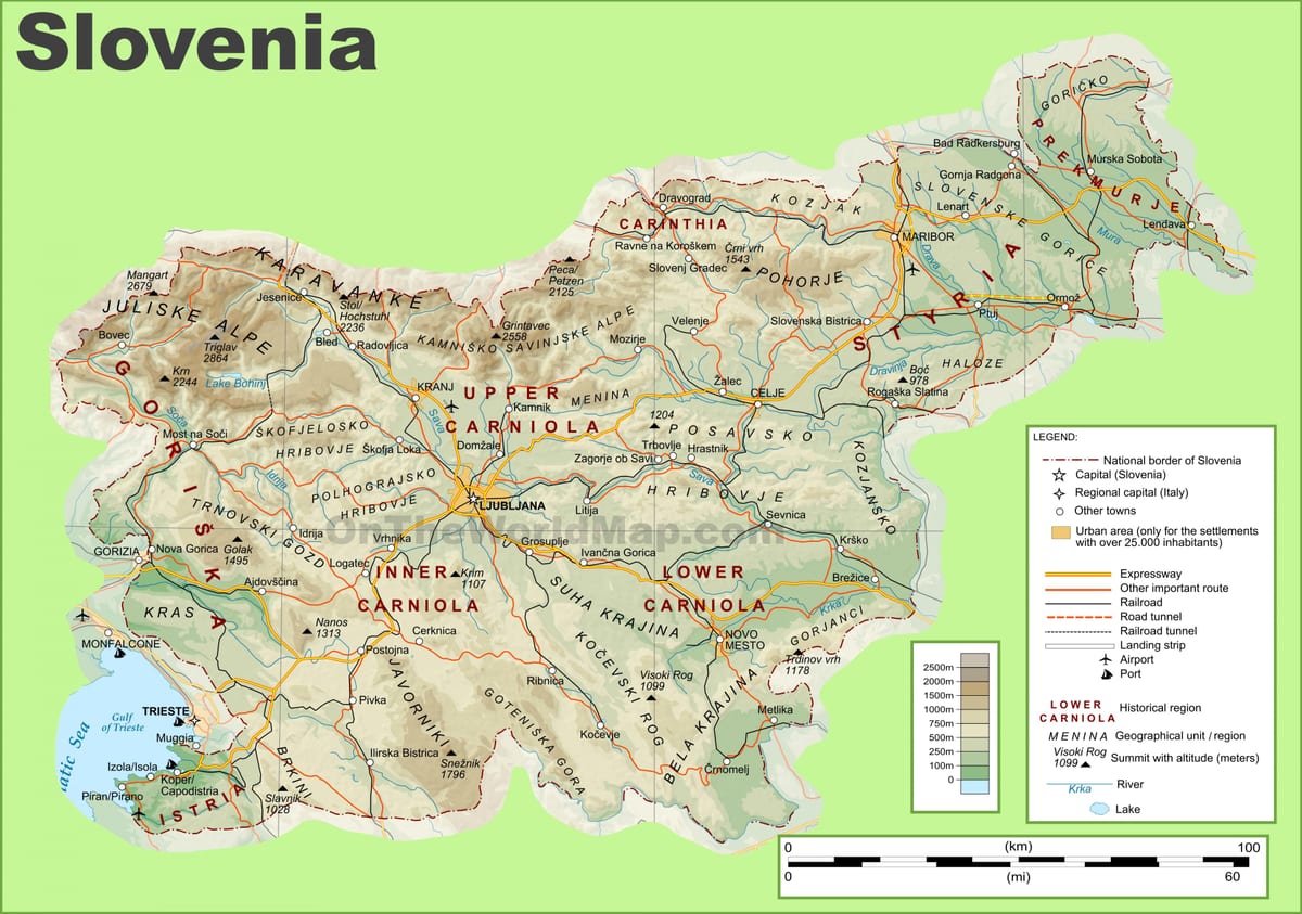 Harta Sloveniei fizice