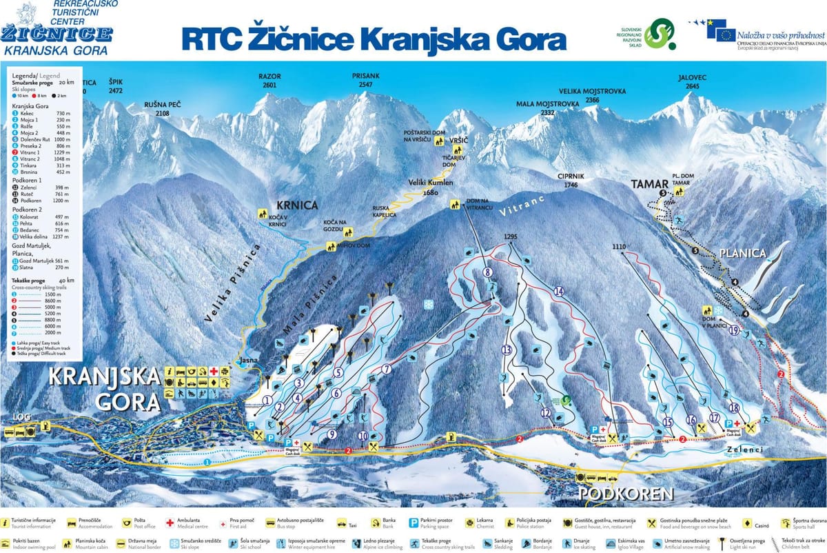 Harta statiuni de schi din Slovenia
